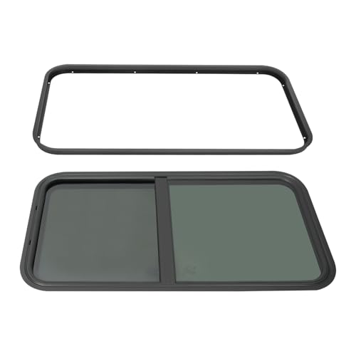 RV Window, 18" X 35" Universal RV Window Vertical Slide W/Trim Ring, Vertical Sliding Glass Window with Screen Window for Cargo, Horse Trailer, Marine Camper Window Replacement(18" X 35") - size: 18" X 35"