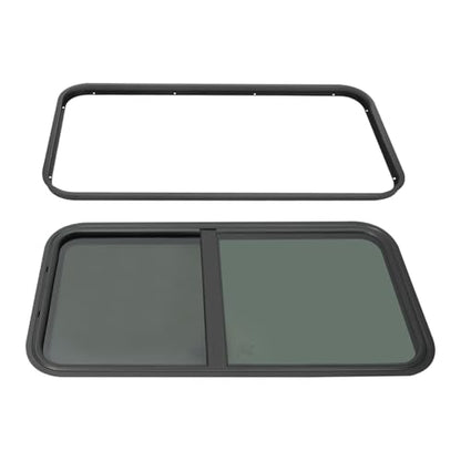 RV Window, 18" X 35" Universal RV Window Vertical Slide W/Trim Ring, Vertical Sliding Glass Window with Screen Window for Cargo, Horse Trailer, Marine Camper Window Replacement(18" X 35") - size: 18" X 35"