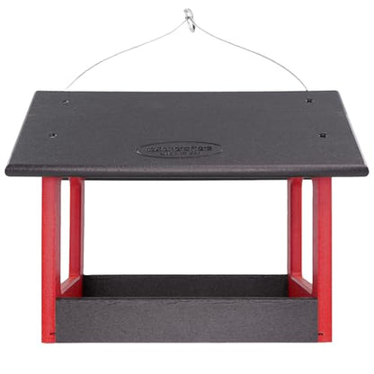 DutchCrafters Amish USA Made Recycled Plastic Large Hanging Modern Fly Through Covered Roof Open Platform Tray Bird Feeder for Outdoors, Garden, Yard (Black & Red) - color: Black & Red