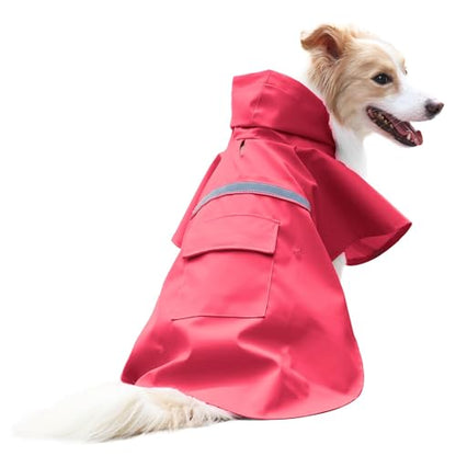 NACOCO Large Dog Raincoat Adjustable Pet Water Proof Clothes Lightweight Rain Jacket Poncho Hoodies with Strip Reflective (M, Red) - color: Red, size: Medium (Pack of 1)