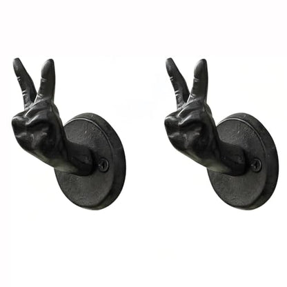 Heavy Duty Black Cast Iron Wall Hooks, 2 Pack, Peace Sign Hand Shape Wall Mounted Hangers, Sturdy Coat Hooks for Entryway, Bathroom, Bedroom, for Towels, Robes, Keys, Hats, Bags - color: Victory