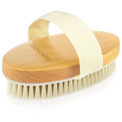 POPCHOSE Dry Brush for Lymphatic Drainage, Dry Brushing Body Brush | Natural Boar Bristle Body Brush, Dry or Wet Exfoliating Shower Scrub Brush for Smoother Skin, Self Care Routine Gift - size: 1 Count (Boar Bristles)