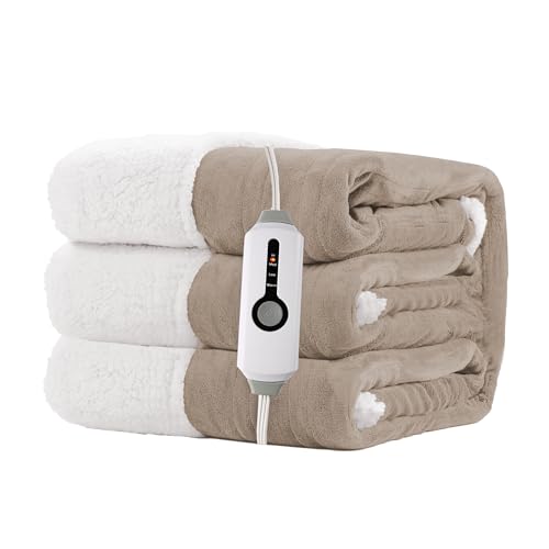 Electric Heated Blanket 62"x84" Twin Size - Light Brown | Safe All Night, Dual-Sided Microplush Sherpa for Bedroom Use, 4 Heat Settings & 10 Hours Auto Off, Machine Washable - color: 20-light Brown, size: Twin(62"x84")