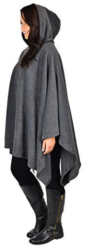 Dare2BStylish Women Poncho Style Hoodie Sweater Fleece Cover Up for Cold Weather - color: Charcoal Gray