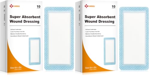 Carbou Super Absorbent Wound Dressing Pads 4"x 8", 10 Individual Pack, Non Adhesive Absorbent Bandages for Wound Care, Soft Highly Absorbent Dressing, Non Stick Gauze Pads for Wounds (Pack of 2) - size: 4"x 8"(Pack of 20)