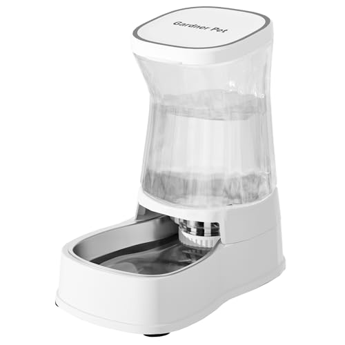 Automatic Dog Water Dispenser, Stainless Steel Bowls Feeder, 100% BPA-Free - color: Pearl White, size: 1 Gallon