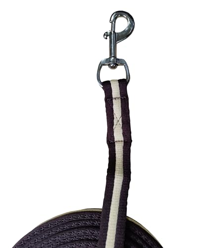 Soft Padded Lunge Line Rein Lead for Horses 27ft Looped Handle Swivel Clip (Brown/Beige) - color: Brown/Beige