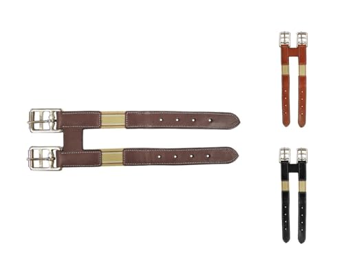 Paris Tack English Leather Elastic Girth Extender with Stainless Steel Roller Buckles and Double Layer Elastic. 1 year Warranty. - color: Havana