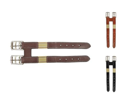 Paris Tack English Leather Elastic Girth Extender with Stainless Steel Roller Buckles and Double Layer Elastic. 1 year Warranty. - color: Havana