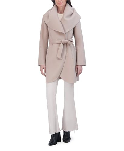 TAHARI Womens Double-faced Luxury Soft Wool Blend Peacoat Removable Belt Wool Coat Oversized Collar - color: Saf/Alm, size: Large