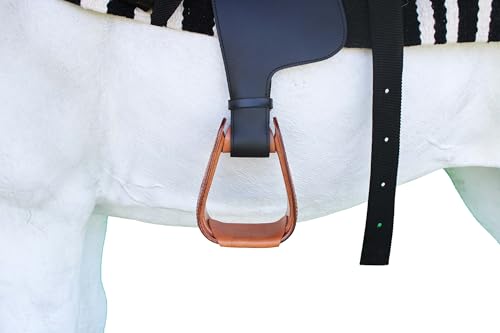 Horse Western Turquoise Cactus Tooled Leather Covered Saddle Stirrups 51238 - color: Tan Cactus