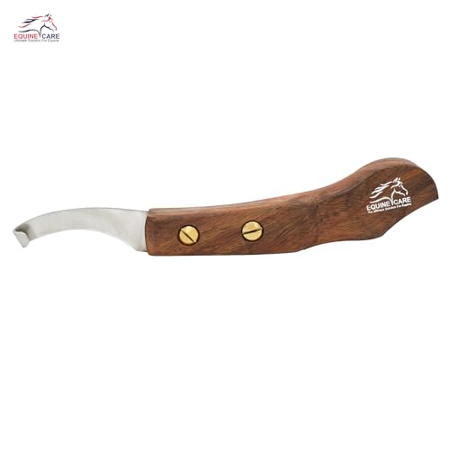 Equine Care Right-Handed Farrier Hoof Knife, Sheesham Wood Handle | Farrier hoof knife with genuine Sheesham wood handle; curved J2 stainless steel blade; brass screws; RH or LH - style: Right Handed