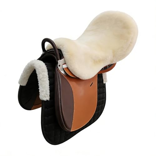 English-Style Sheepskin Saddle seat Cover, Genuine Sheepskin Saddle pad, Merino Sheepskin Saddle pad - color: Ivory White