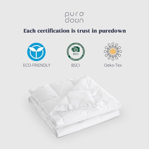 puredown® Blankets King Size - Soft Lightweight Down Blanket for Bed, Cozy Warm Luxury Bed Blanket with Satin Trim, White (108"X90") - color: 01 White, size: King