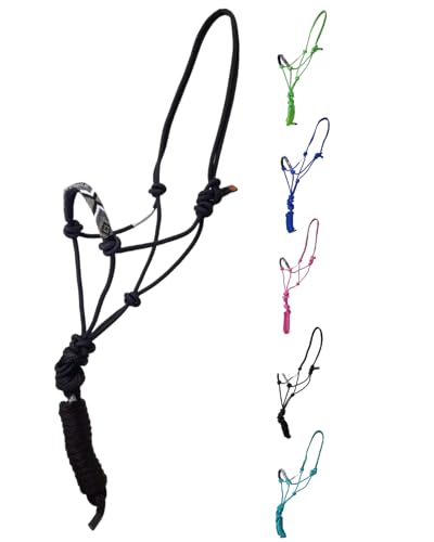 Tahoe Tack Copper Tip® Series Braided Rope Horse Halter with Navajo Beaded Noseband, Cowboy Knots, 10 Ft Lead - color: Black/White