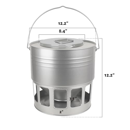 KOL Hanging Chicken Feeder – 20lbs Metal Chicken Feeder No Waste, Adjustable Poultry Feeder with 12 Ports, No Installation & Universal Height Design (Silver) - color: Silver