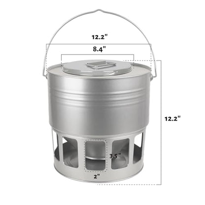 KOL Hanging Chicken Feeder – 20lbs Metal Chicken Feeder No Waste, Adjustable Poultry Feeder with 12 Ports, No Installation & Universal Height Design (Silver) - color: Silver