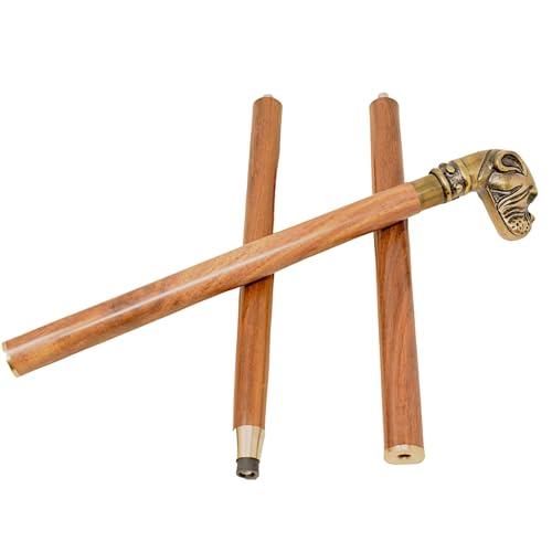 Vintage Walking Cane, Canes for Women, Wooden Stick with Boxer Dog Head Handle, Antique Bronze Finish, Shillelagh Cain