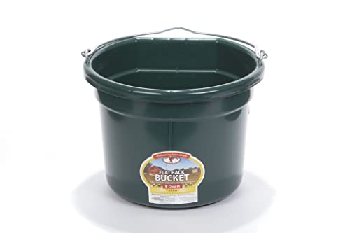 Little Giant® Flat Back Plastic Animal Feed Bucket | Animal Feed Bucket with Metal Handle | Horse Stall Feeding and Watering Supplies (Green, 8 Quart) - color: Green, size: 8 Quart
