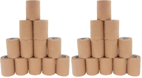 Self Adhesive Wrap Cohesive Bandages 12 Count 3" x 5 Yards, Medical Tape, Adhesive Flexible Breathable First Aid Non Woven Rolls, Stretch Athletic, Ankle Sprains & Swelling, Sports (Pack of 2) - color: Beige, size: 12 Count (Pack of 2)