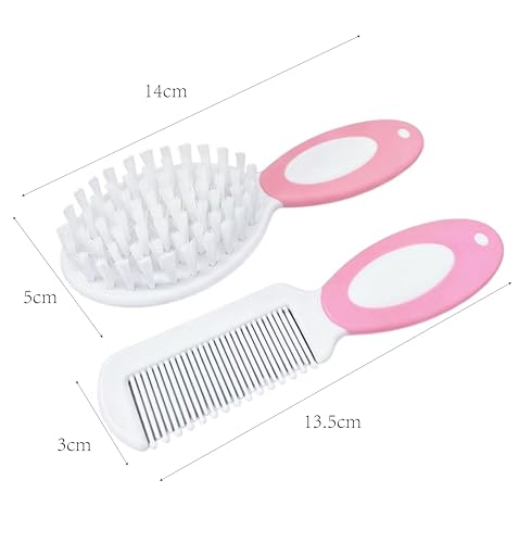 Baby Hair Brush Set Soft Goat Hair Brush for Newborn Toddler, Pink Prevention Cradle Cap