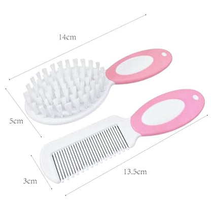 Baby Hair Brush Set Soft Goat Hair Brush for Newborn Toddler, Pink Prevention Cradle Cap