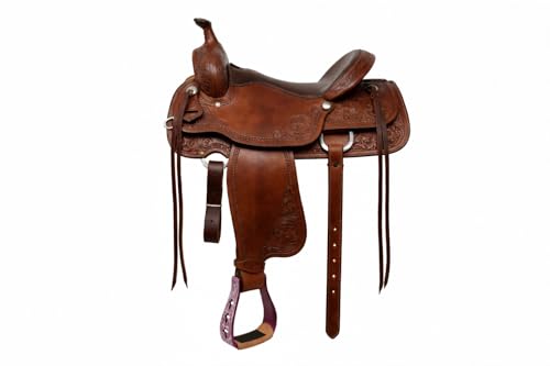 CHALLENGER Western Show Horse Saddle Stirrups Aluminum Leather Tread Cross Engraved 5145v - color: Purple with genuine Leather Tread