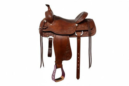 CHALLENGER Western Show Horse Saddle Stirrups Aluminum Leather Tread Cross Engraved 5145v - color: Purple with genuine Leather Tread