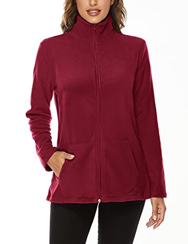 Hibelle Women's Outdoor Full-Zip Thermal Fleece Jacket with Pockets - color: 205-wine Red, size: XX-Large