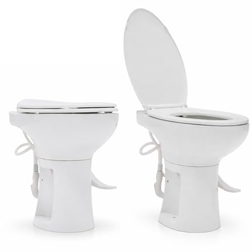 SEAFLO Porcelain RV Toilet with Sprayer Attachment - Elongated Bowl 19” Inch Residential Height, Gravity Flush, Foot Pedal Soft Close Seat Camper Motorhome Easy Install 4 -year Warranty SFRTCH-02-02 - color: White (Ceramic Bowl with Sprayer)