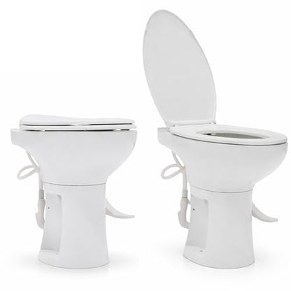SEAFLO Porcelain RV Toilet with Sprayer Attachment - Elongated Bowl 19” Inch Residential Height, Gravity Flush, Foot Pedal Soft Close Seat Camper Motorhome Easy Install 4 -year Warranty SFRTCH-02-02 - color: White (Ceramic Bowl with Sprayer)