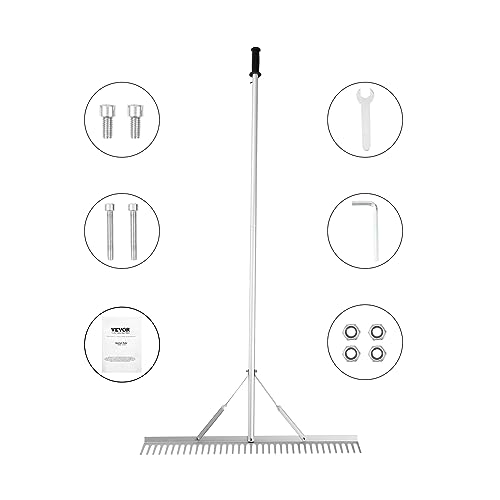 VEVOR Landscape Rake 36" Head Aluminum Landscape Rake 75" Long Handle | For Loosening Soil, Lawn Care, Weeding Lake, Garden, Extended Cleaning Reach, Effortless 3-Step Setup, Durable and Waterproof - size: 75 inch