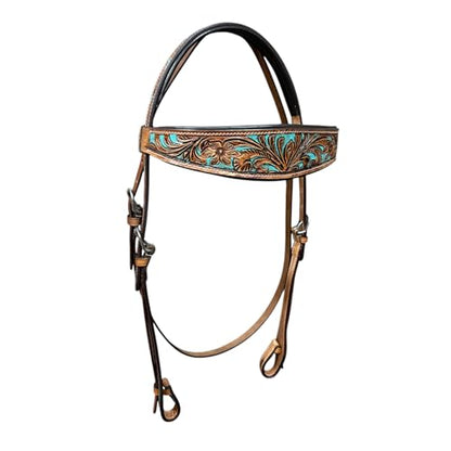 Majestic Ally Tooled Leather Western Headstall & Breast Collar Set – Handcrafted Leather, Classic Western Tack, Multiple Styles & Designs - style: 1008-NAT