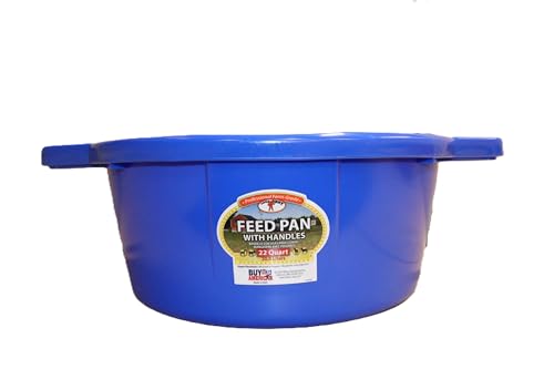 Little Giant® Feed Pan with Handles - 22 Quart - Heavy Duty Plastic Livestock Feeder and Waterer Pan Bucket Tub - Blue - color: Blue