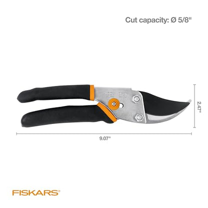 Fiskars Bypass Pruning Shears, 5/8" Cut Capacity Garden Clippers | Self-Cleaning Sap Groove Prevents Sticking, Non-Slip Grip for Cutting Stems & Branches, Steel Blades w/ Low-Friction Coating - style: Bypass Pruner