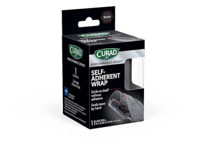 CURAD Performance Series Self-Adherent Athletic Wrap, Black, 3 inches x 5 yards, Compression Support for Sports Injuries, Joint Stability, and Muscle Recovery - size: 1 Count (Pack of 1)