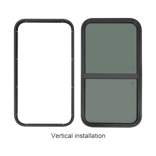 RV Window, 18" X 35" Universal RV Window Vertical Slide W/Trim Ring, Vertical Sliding Glass Window with Screen Window for Cargo, Horse Trailer, Marine Camper Window Replacement(18" X 35") - size: 18" X 35"