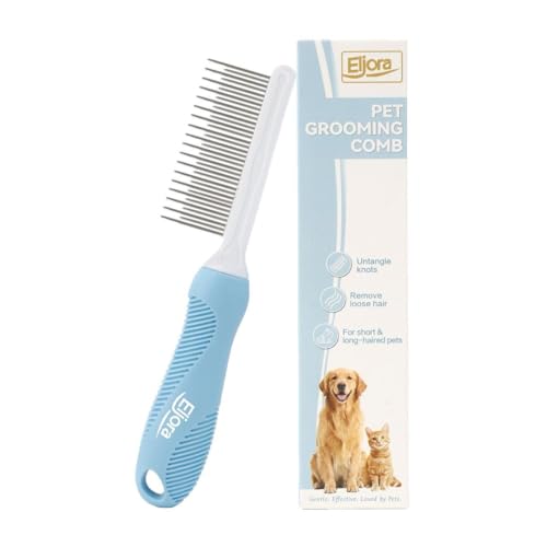 Pet Grooming & Dematting Comb – Stainless Steel Teeth, Non-Slip Grip, Removes Mats & Tangles, Gentle Deshedding Tool for Long & Short Hair Dogs & Cats
