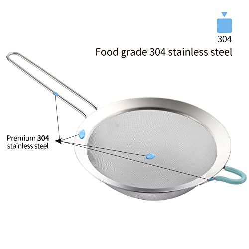 304 Stainless Steel Fine Mesh Strainers for Kitchen, Colander-Skimmer with Handle, Sieve Sifters for Food, Tea, Rice, Oil, Noodles, Fruits, Vegetable - size: 7.87 in Large