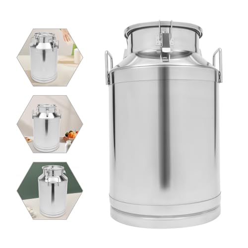 Milk Bucket 60L/15gal Stainless Steel Milk Transport Barrel with Lid, 15×24in Heavy Duty Milk Jugs with Three Buckles and Two Sturdy Handles for Oil, Milk, Coffee, Wine, Tea, Honey - size: 60L/15gal-15×24in
