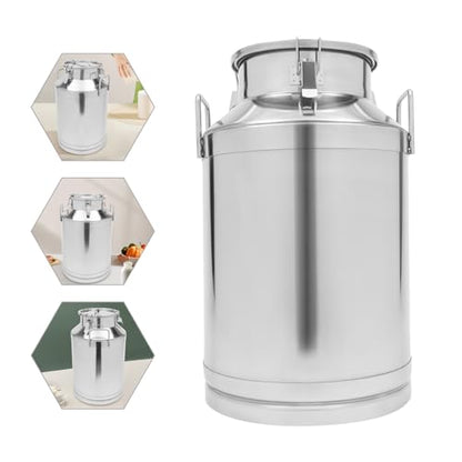 Milk Bucket 60L/15gal Stainless Steel Milk Transport Barrel with Lid, 15×24in Heavy Duty Milk Jugs with Three Buckles and Two Sturdy Handles for Oil, Milk, Coffee, Wine, Tea, Honey - size: 60L/15gal-15×24in