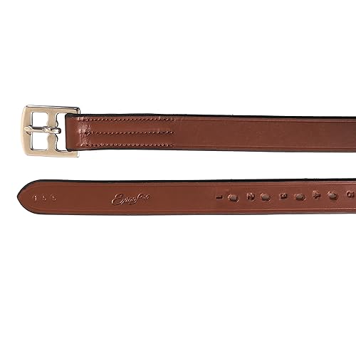 Exion Pre-Stretched English Stirrup Leathers | Non-Stretch Genuine Leather Stirrup Straps for English Saddles | 18 Numbered Holes Stainless Steel Buckles | Pair Black Havana Oak 48 54 58 62 - color: Oak Brown, size: 135 cm / 54"