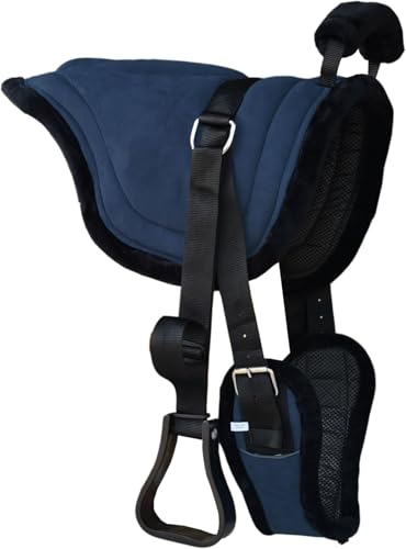 Majestic Ally Padded Suede Leather Bareback Pad Horse Riding Pad with Non Slip Breathable Girth & Stirrups - color: Teal