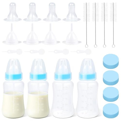 Puppy Kitten Nursing Bottle 4oz - Small Animal Feeding Kit with Nipples | Hand Feeding Supplies for Puppies, Kittens, Rabbits, Ferrets & Newborn Pets - color: BLUE