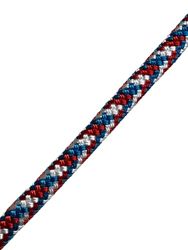 Blue Ox Rope 9/16" Yacht Braid Polyester, USA Made, Red/White/Blue, 25 ft - size: 25 feet