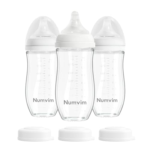 Natural Glass Baby Bottles with Gentle & Slow Flow Nipples, Newborn Breastfeeding Bottle, Anti-Colic, Includes M Nipples(3 Month+),3 Packs (White 8 Oz) - color: White (8 Ounce)