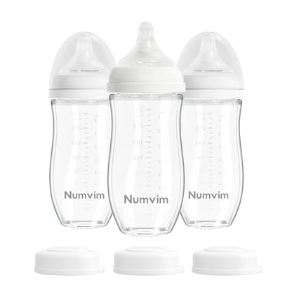 Natural Glass Baby Bottles with Gentle & Slow Flow Nipples, Newborn Breastfeeding Bottle, Anti-Colic, Includes M Nipples(3 Month+),3 Packs (White 8 Oz) - color: White (8 Ounce)