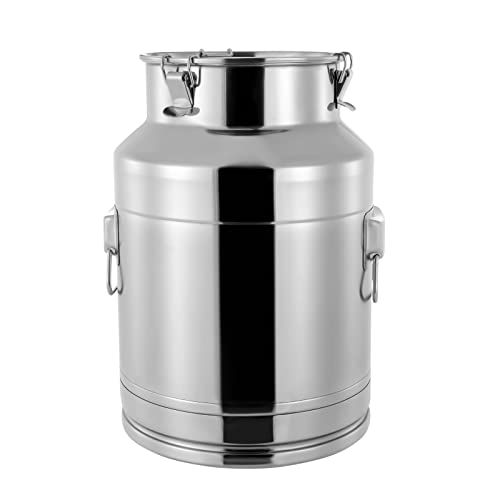 DYNAMI 7.4Gal 304 Stainless Steel Milk Can with Airtight Lid and Handles,Anti-Leak Liquid Storage Barrel,Food Grade Container for Liquid,Solid Storage and Transport,Large Opening for Easy Cleaning - size: 7.4Gal