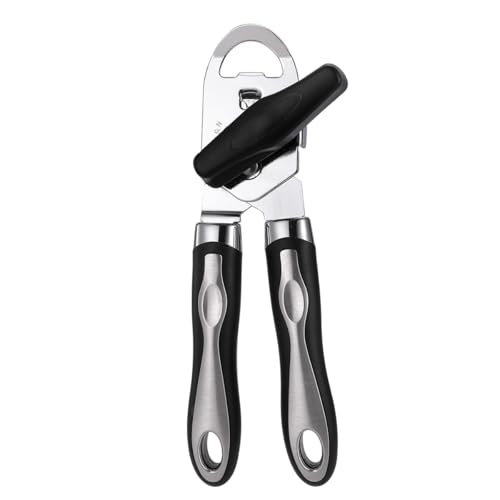 Manual Can Opener, Effortless Operation, Remove Lid with Magnet, 3 in 1 Bottle Opener & Milk Powder Opener, Soft Grip Handles, Easy to Turn, Heavy Duty Can Openers for Seniors - Black