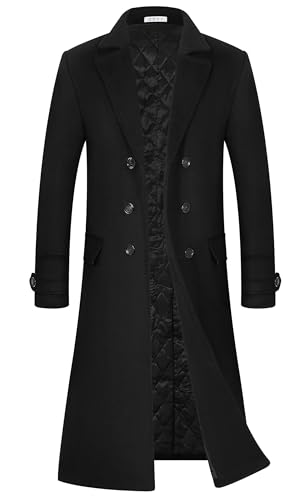 APTRO Men's Luxury Full Length Trench Coat Long Wool Overcoat Winter Windbreaker - color: Black, size: X-Large